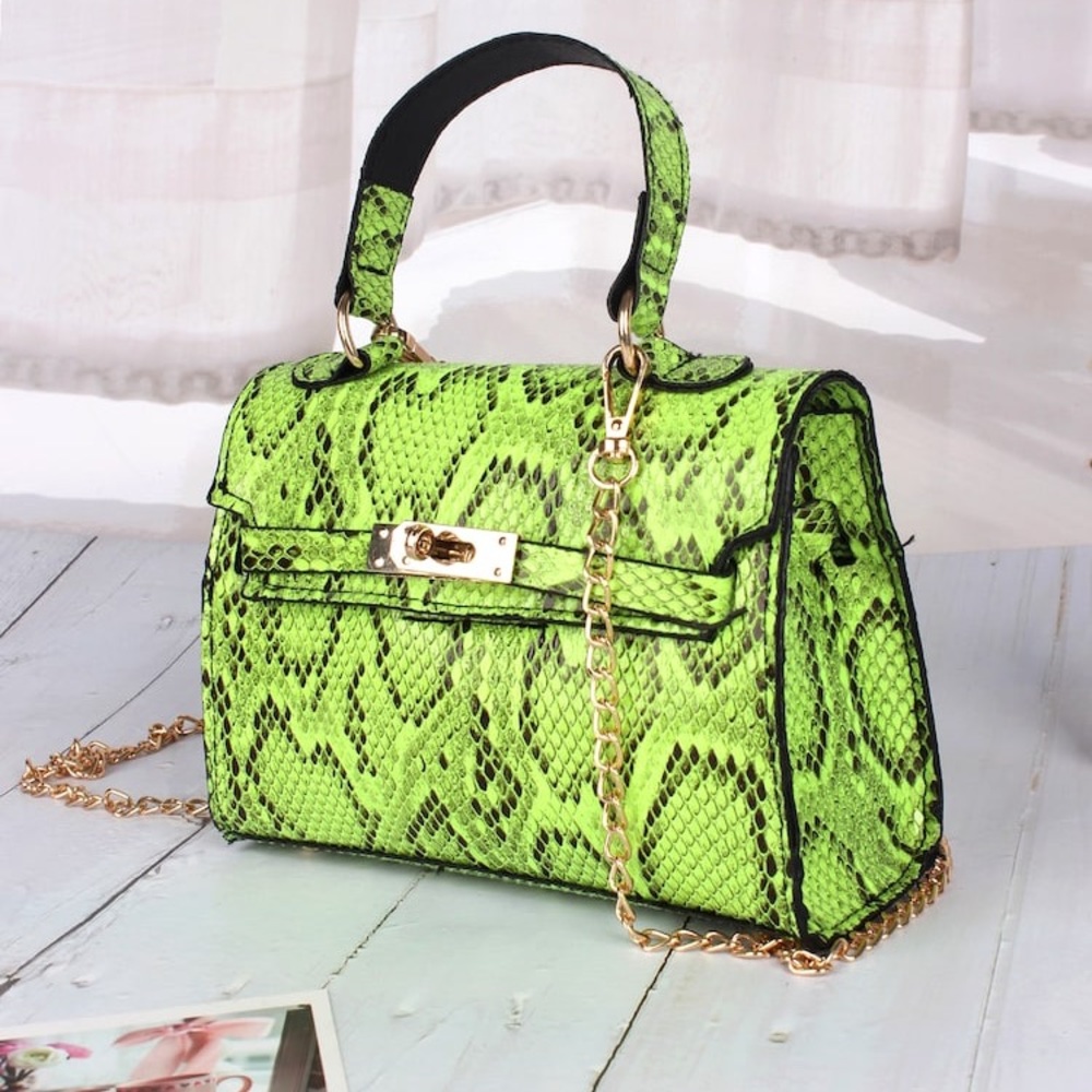 Neon snake print purse